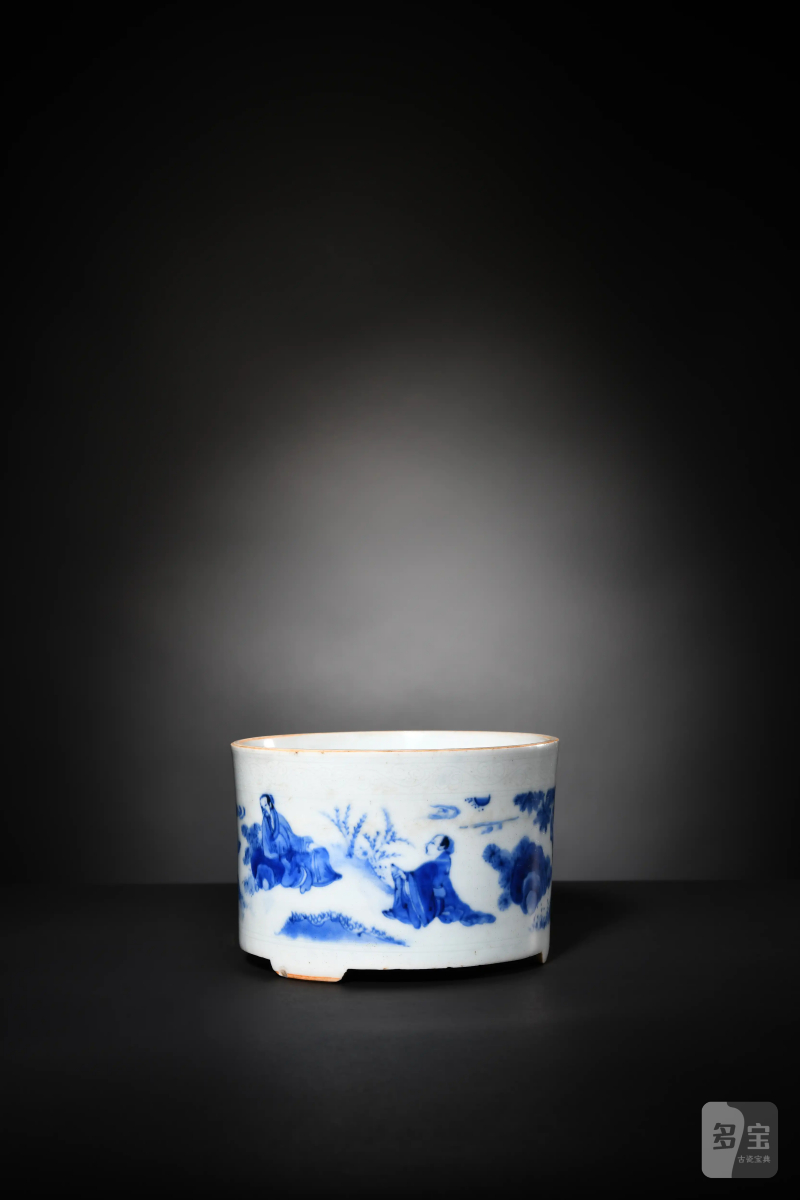 明崇祯 青花人物故事图炉 - 图2
